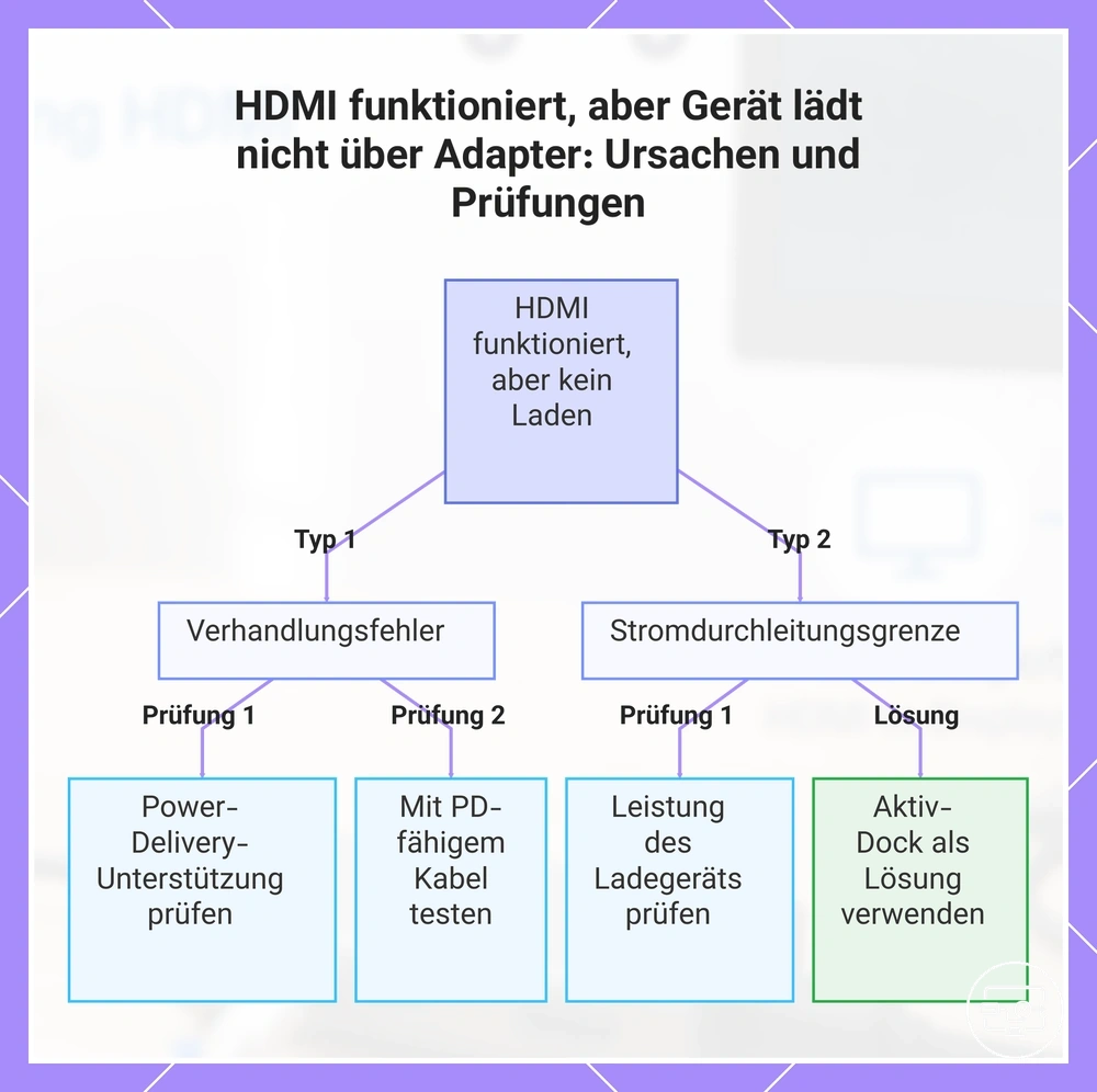 Diagnosepfade bei funktionierendem HDMI ohne Laden: PD-Aushandlung und Leistungsgrenze