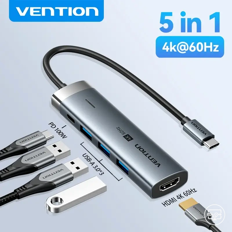 USB-C hub with HDMI 5-in-1, 4K 60Hz