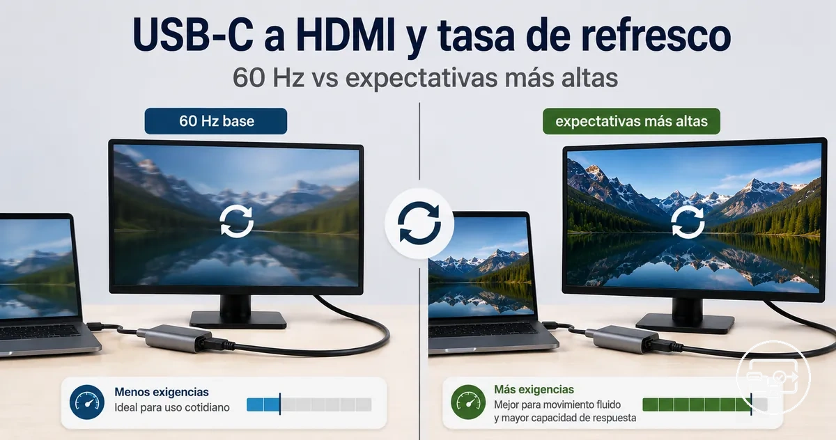 Comparación de tasa de refresco en compatibilidad USB-C a HDMI con base de 60 Hz
