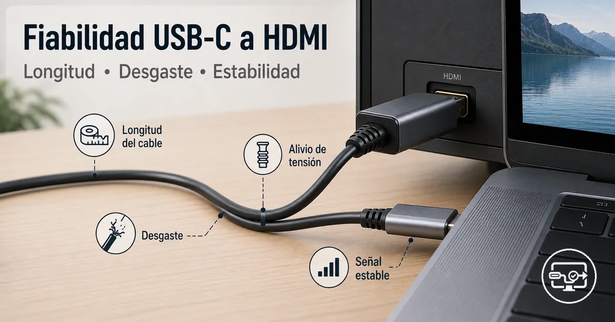 Fiabilidad de USB-C a HDMI con detalles de alivio de tensión y estabilidad de conexión