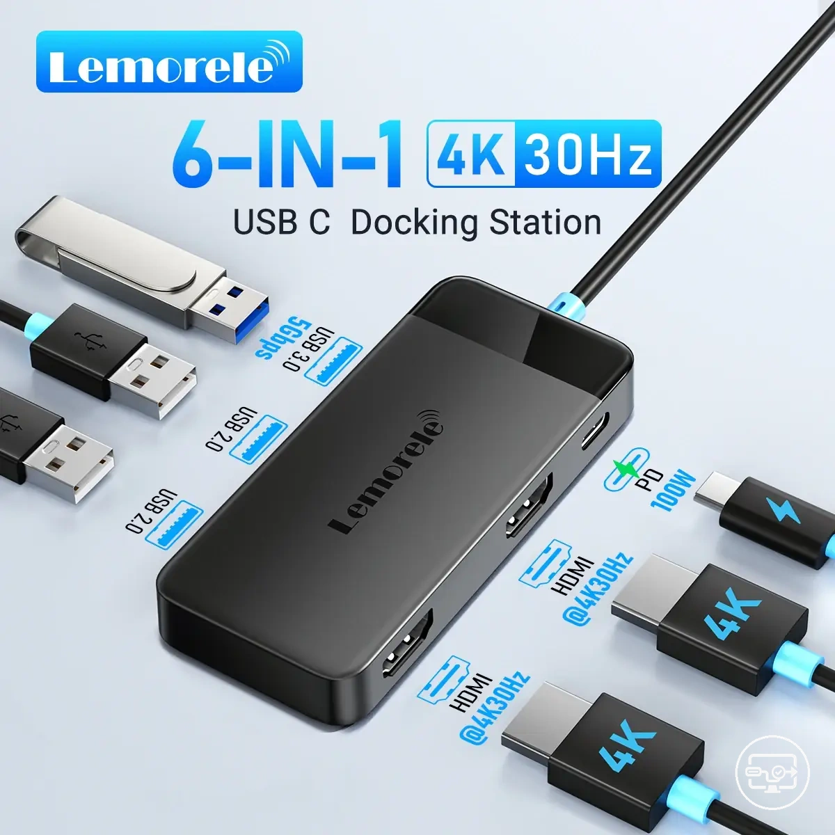 Estación de acoplamiento USB-C con doble HDMI