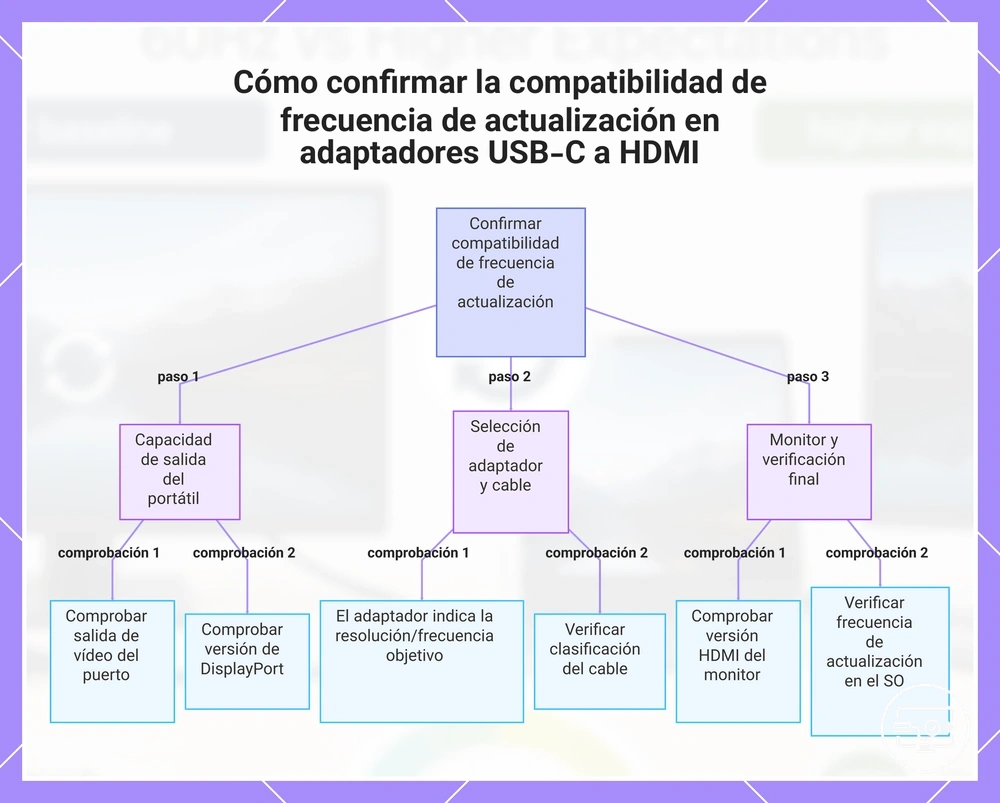 Cómo confirmar la compatibilidad de tasa de refresco en adaptadores USB-C a HDMI