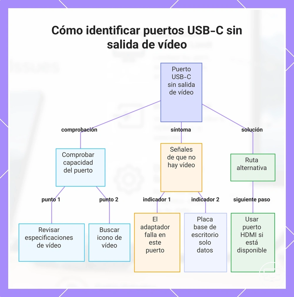 Cómo identificar puertos USB-C sin salida de vídeo