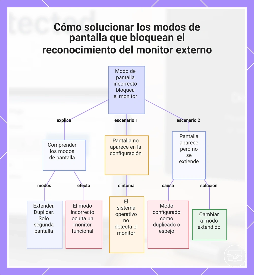Cómo corregir los modos de pantalla cuando el monitor externo está detectado pero no se muestra correctamente