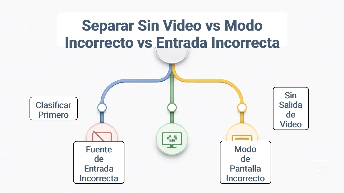 Árbol de decisión para separar falta de ruta de vídeo, modo de pantalla incorrecto y entrada HDMI incorrecta