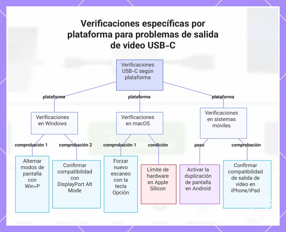 Verificaciones específicas por plataforma para problemas de salida de vídeo USB-C