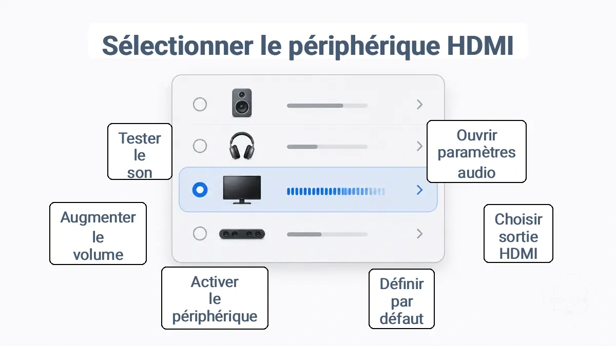 Réglages de sortie audio avec un périphérique HDMI sélectionné