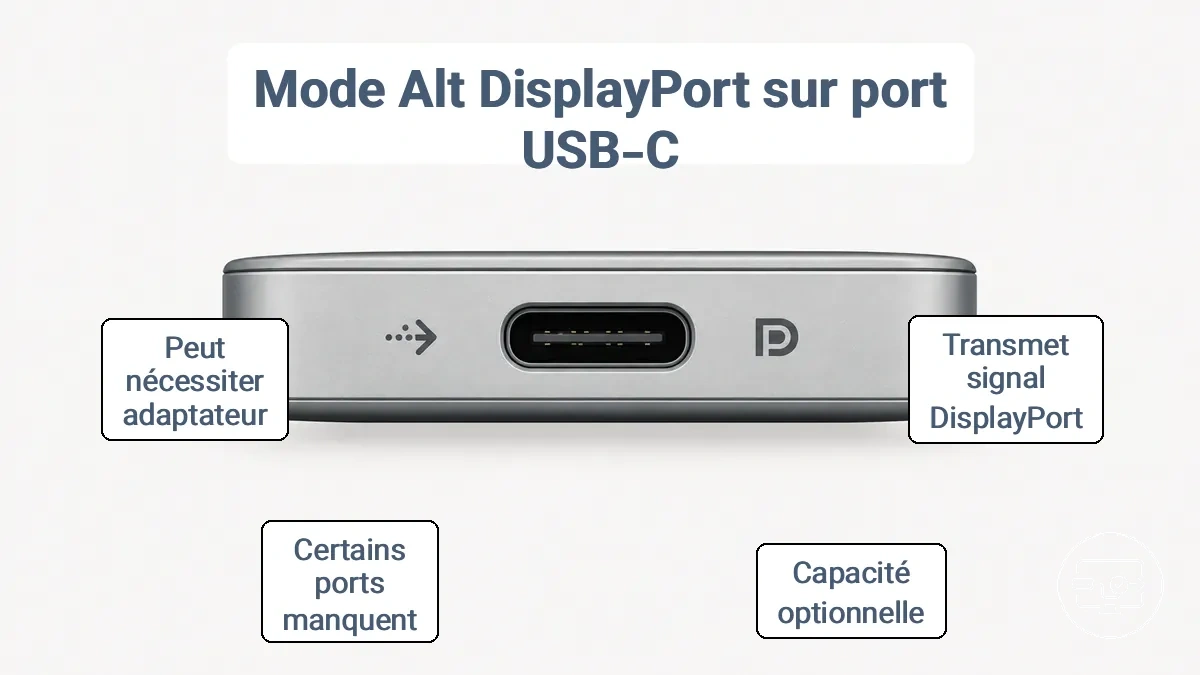 Port USB-C avec indication de prise en charge du DisplayPort Alt Mode
