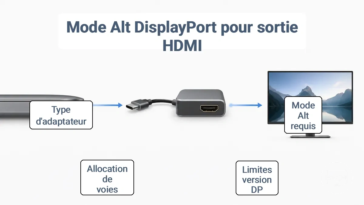 Schéma du chemin DisplayPort Alt Mode vers HDMI via USB-C