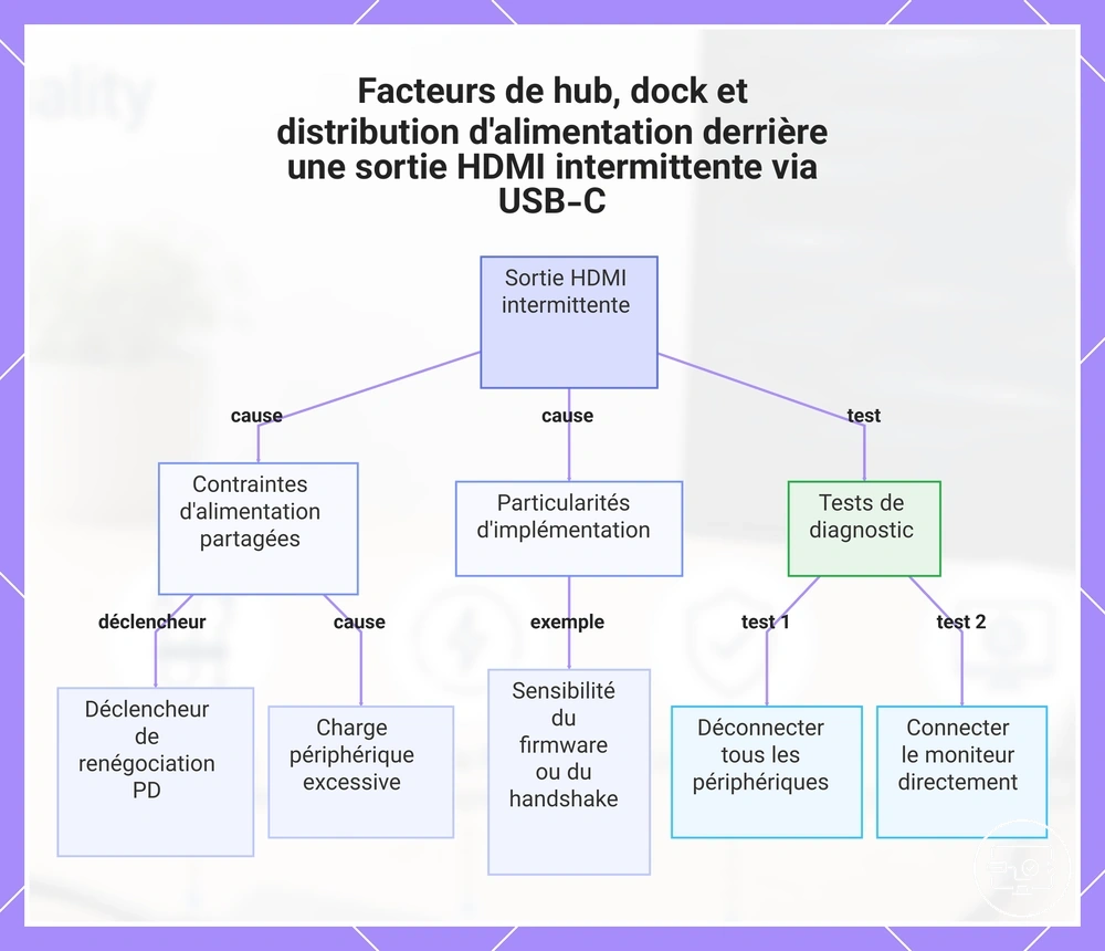 Facteurs liés au concentrateur, à la station d’accueil et à l’alimentation pouvant provoquer une sortie HDMI intermittente via USB-C