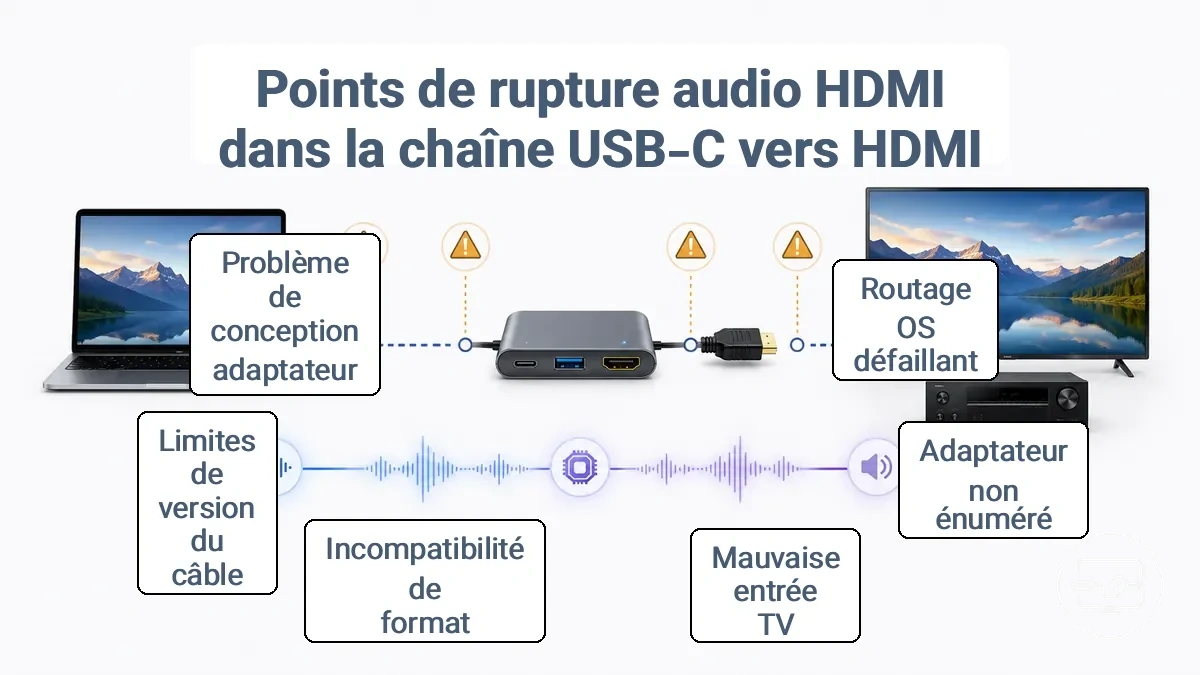 Chaîne de transport de l’audio HDMI dans une connexion USB-C vers HDMI