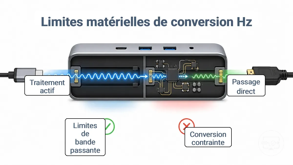 Comparaison d’un chemin USB-C vers HDMI dédié et d’un chemin multiport avec partage des ressources