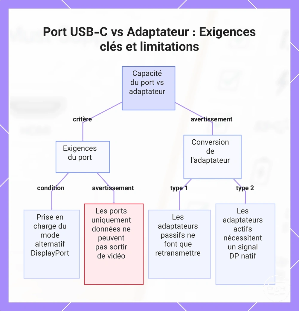 Comparaison entre capacité du port USB-C et rôle de l’adaptateur HDMI