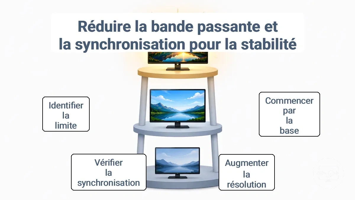 Diagramme en échelle des réglages, d’une référence 1080p 60 Hz jusqu’au 4K 60 Hz et au 4K avec HDR