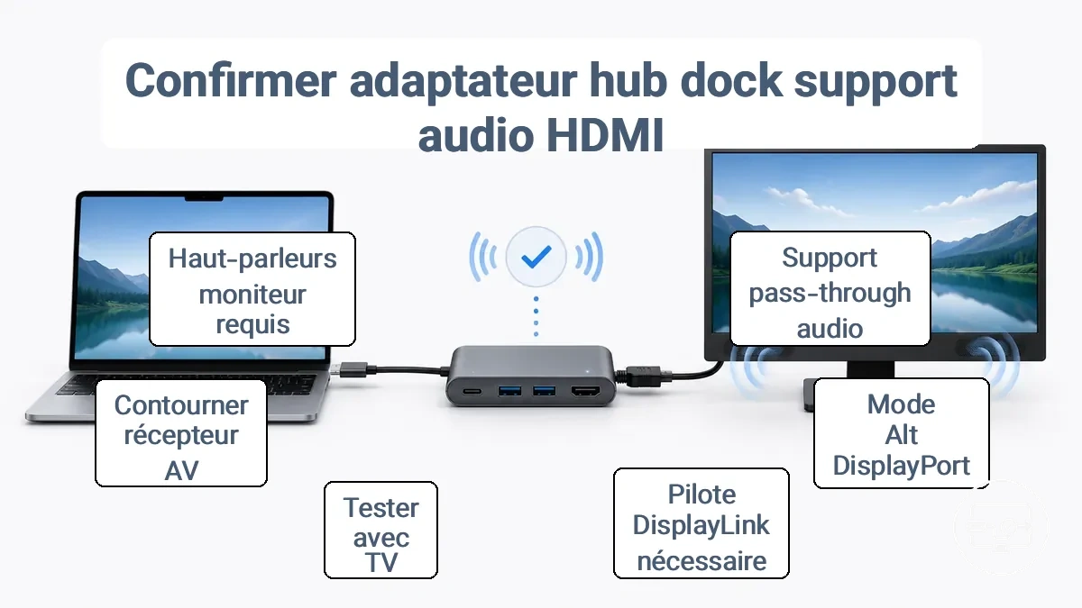 Vérifications de compatibilité audio d’un adaptateur, concentrateur ou dock USB-C vers HDMI