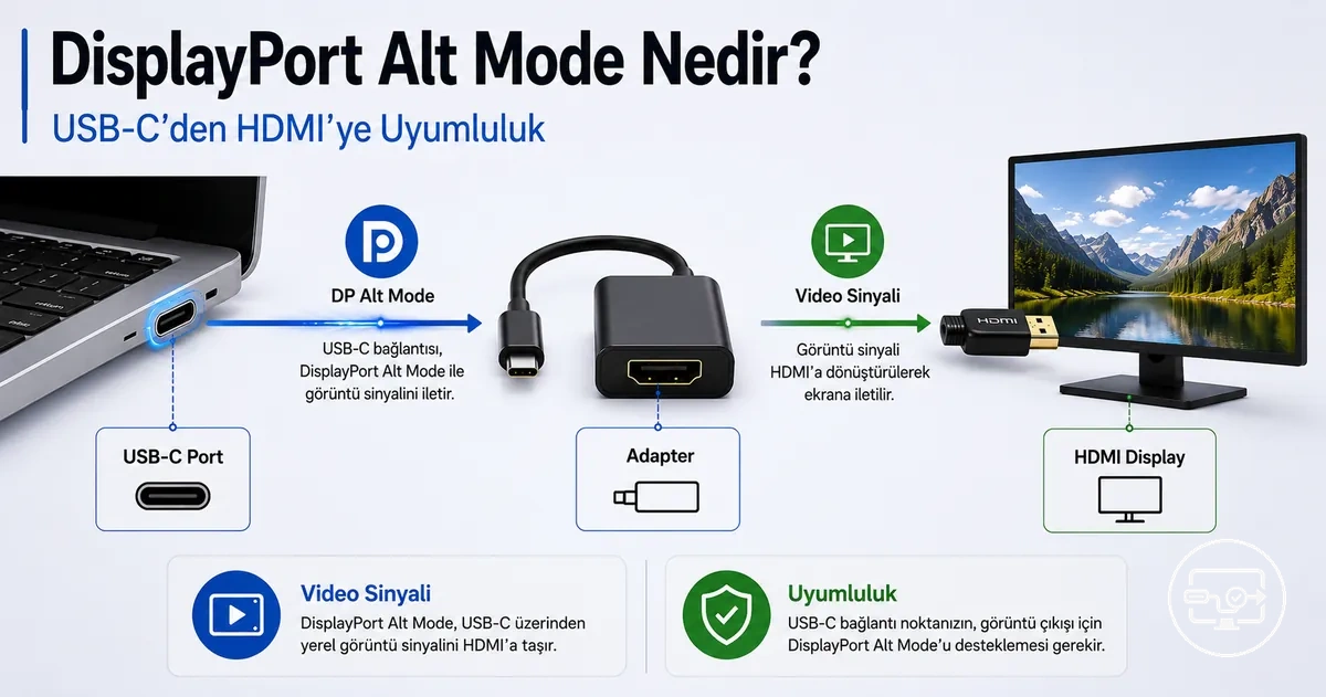 USB-C'den HDMI'ya uyumluluk için DisplayPort Alt Modu açıklaması