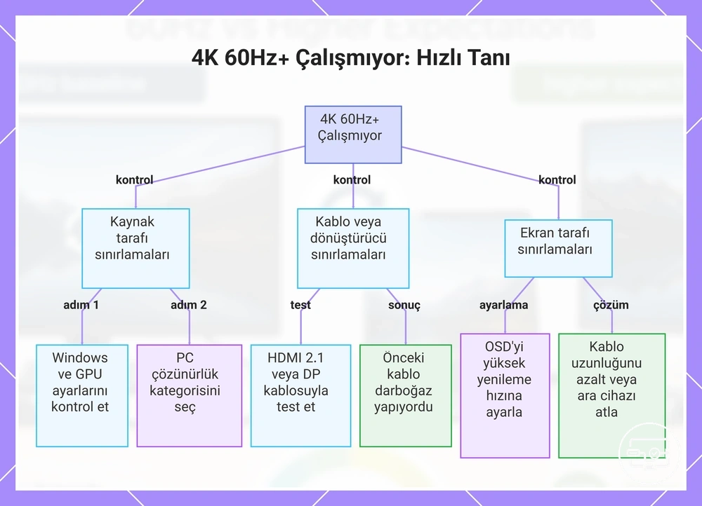 4K 60 Hz veya üzeri yenileme hızı çalışmadığında hızlı tanı