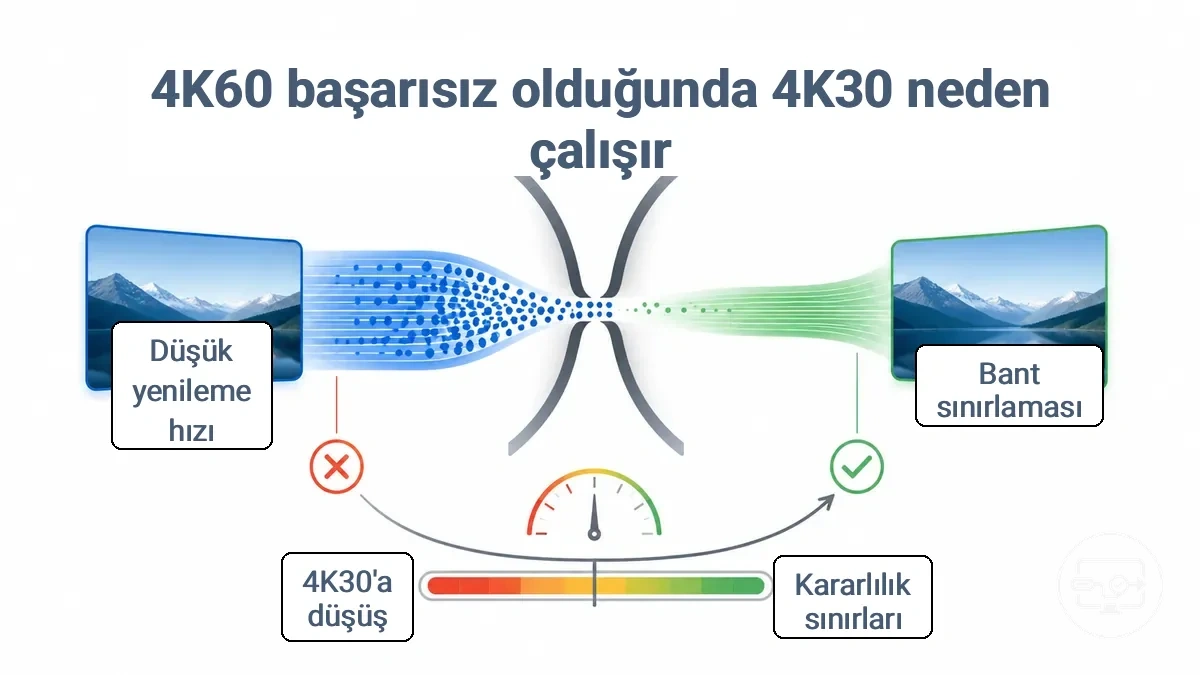 4K30 çalışırken 4K60'ın neden başarısız olabildiğini gösteren bant genişliği karşılaştırması