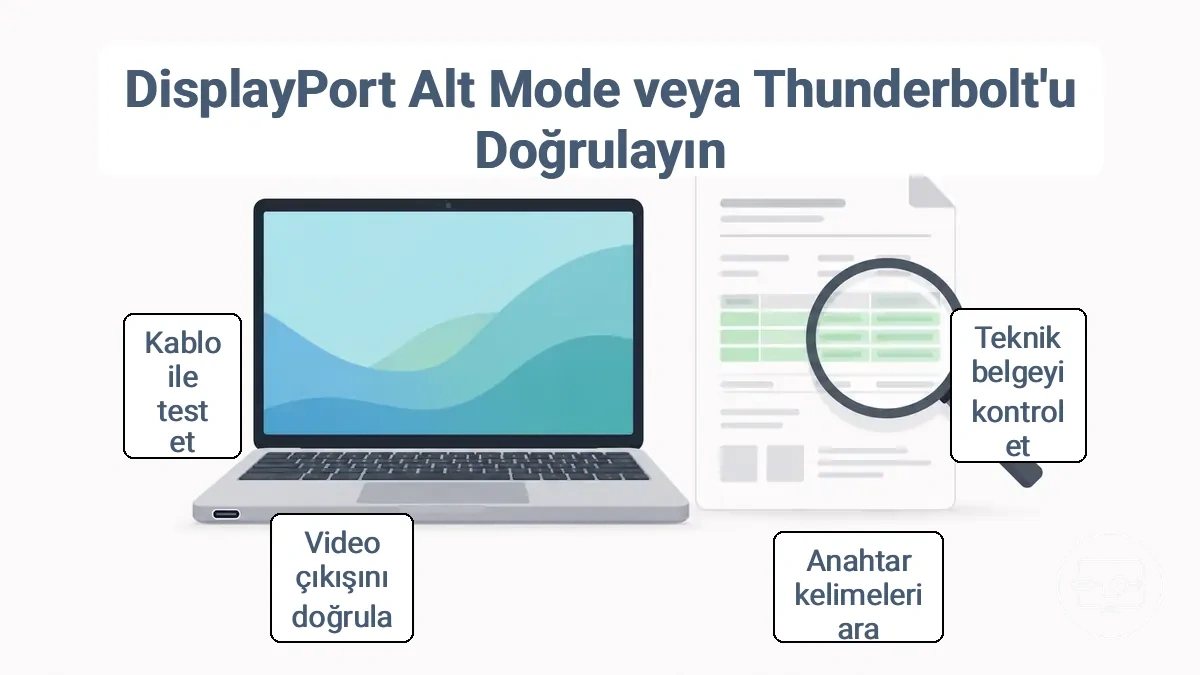 DisplayPort Alt Modu veya Thunderbolt video çıkışı desteğini doğrulama adımları