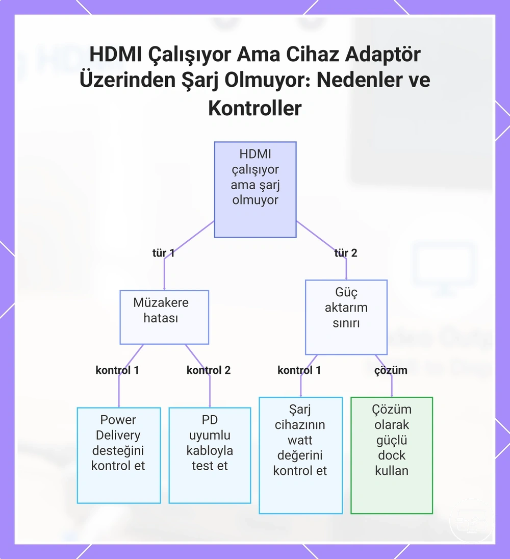 HDMI çalışırken şarj olmama durumunda PD müzakeresi, güç geçişi ve kablo kontrolleri