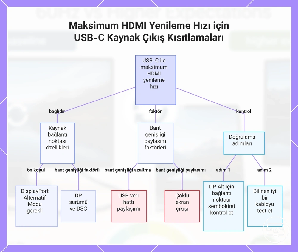 Maksimum HDMI yenileme hızını belirleyen USB-C kaynak çıkış etkenleri