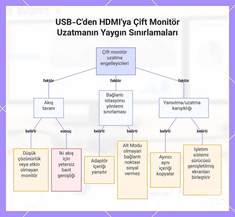 USB-C’den HDMI’ye çift monitör genişletmenin yaygın sınırlamaları