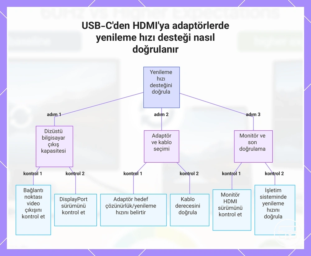 USB-C’den HDMI’ye adaptörlerde yenileme hızı desteğini doğrulama